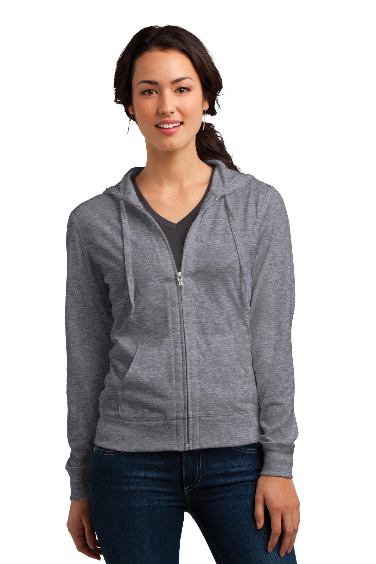 District Women's Fitted Jersey Full-Zip Hoodie. DT2100 Womens Apparel Sweatshirts & Fleece