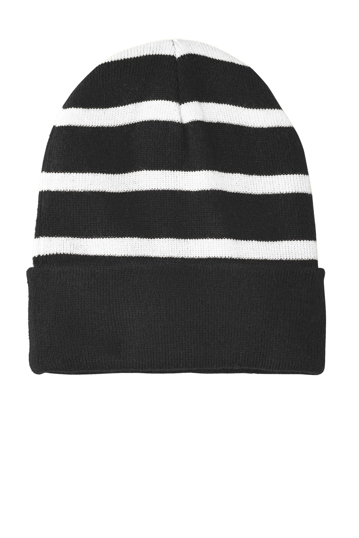 Sport-Tek Striped Beanie with Solid Band Unisex Accessories Hats & Caps