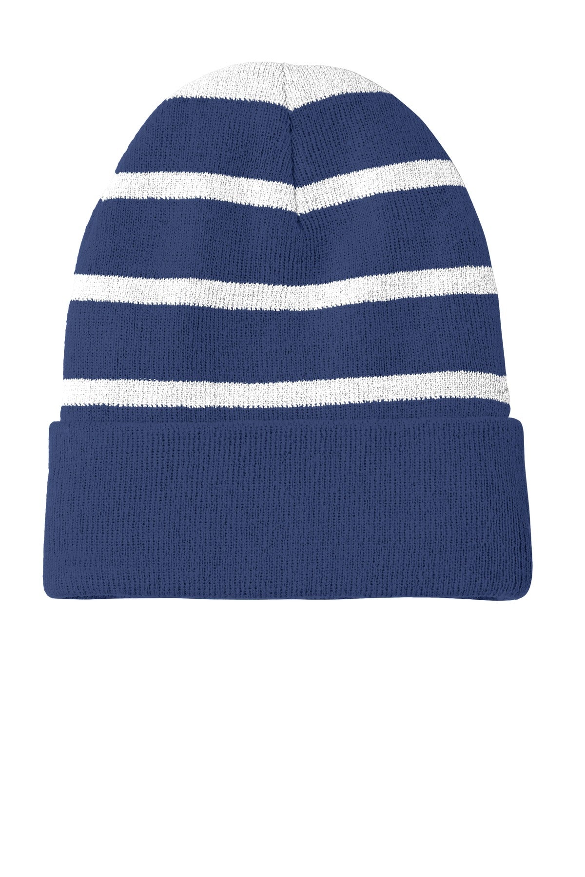 Sport-Tek Striped Beanie with Solid Band Unisex Accessories Hats & Caps