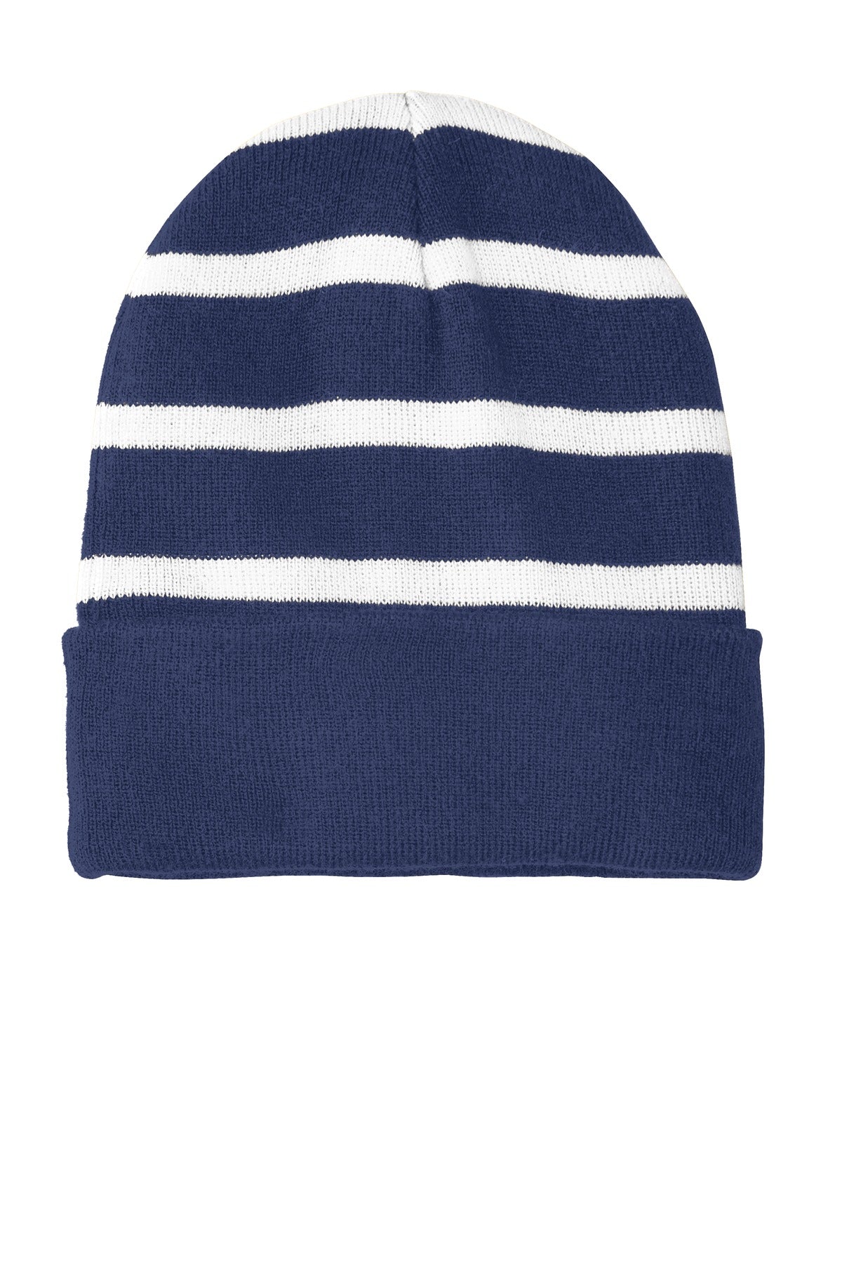 Sport-Tek Striped Beanie with Solid Band Unisex Accessories Hats & Caps