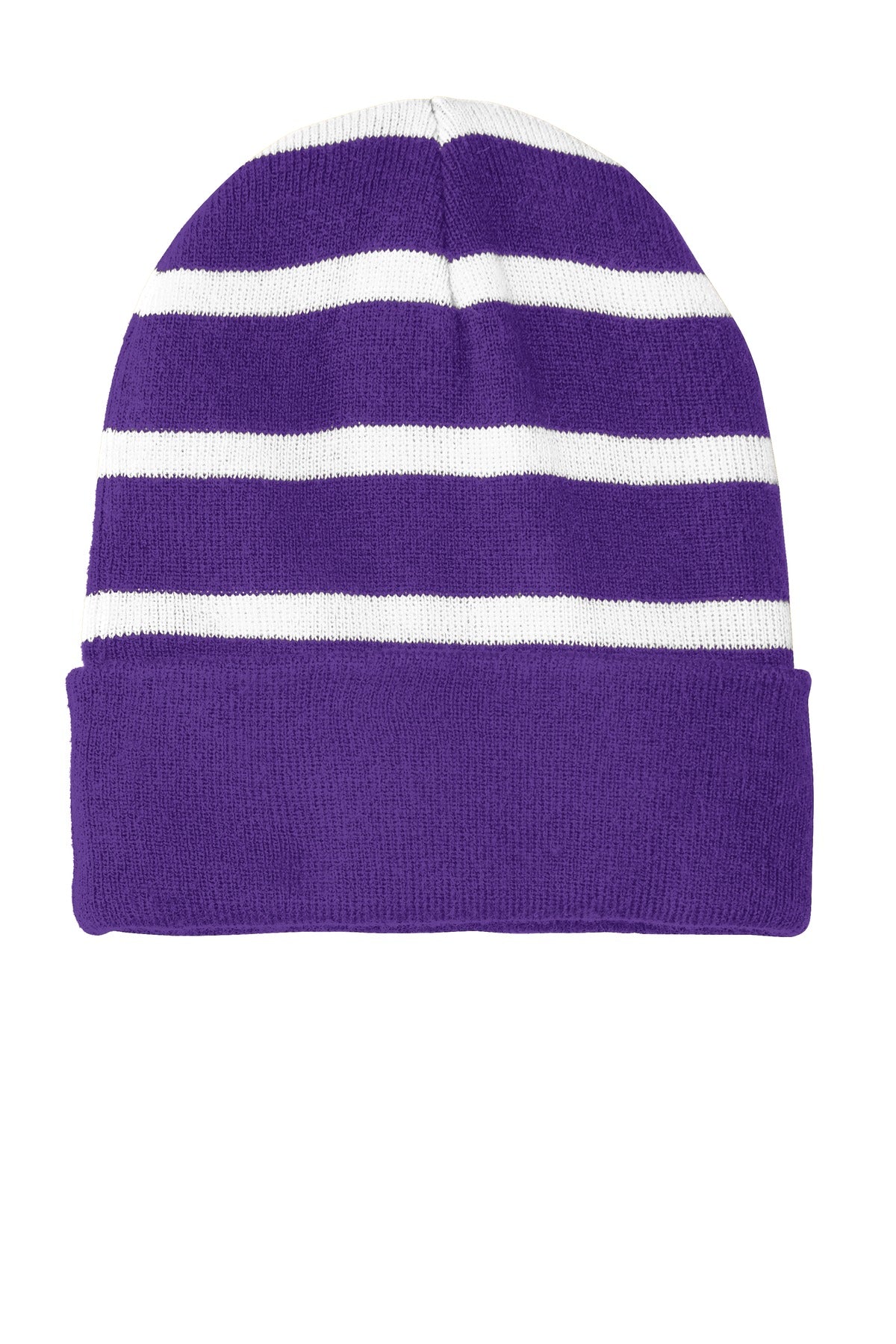Sport-Tek Striped Beanie with Solid Band Unisex Accessories Hats & Caps