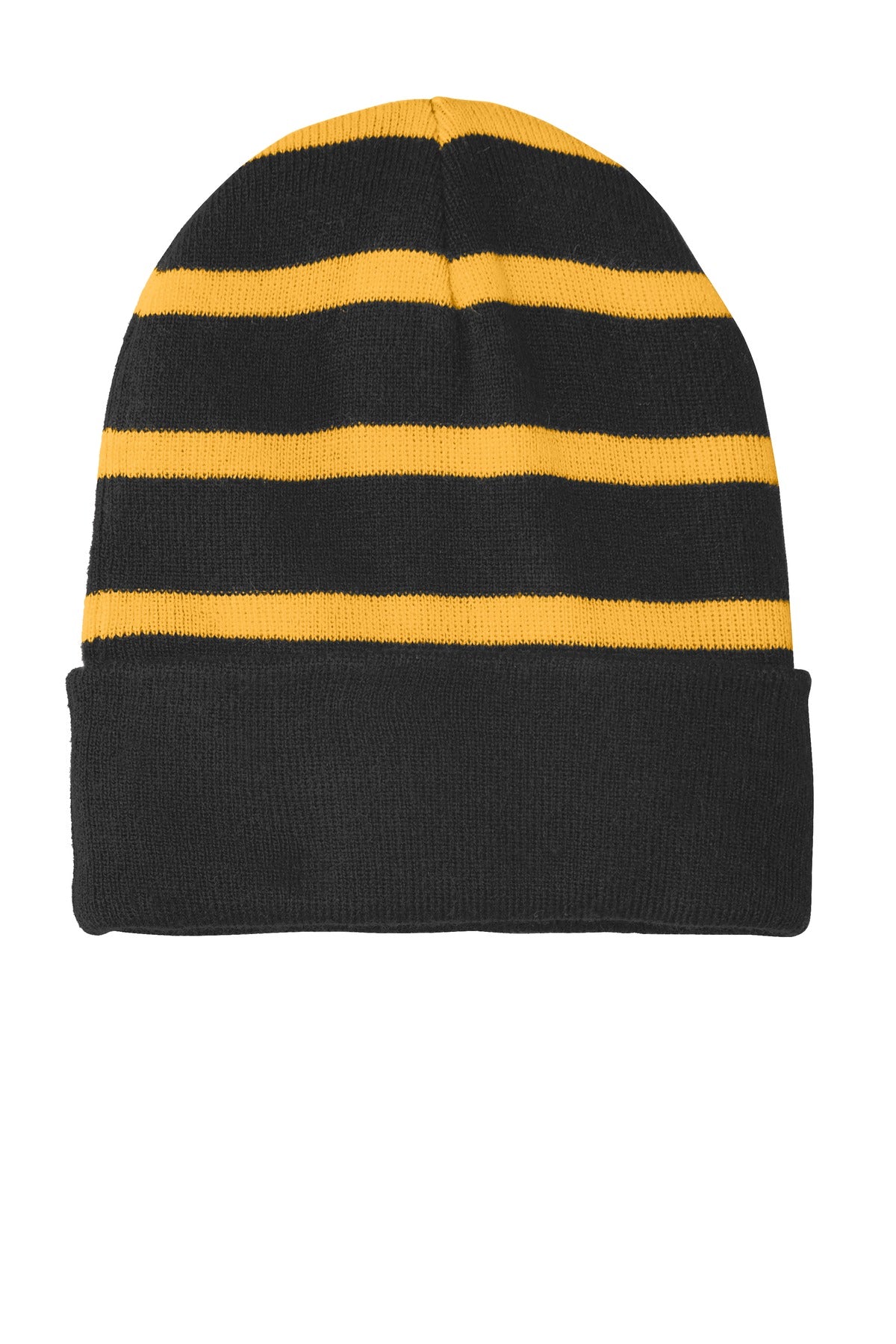 Sport-Tek Striped Beanie with Solid Band Unisex Accessories Hats & Caps