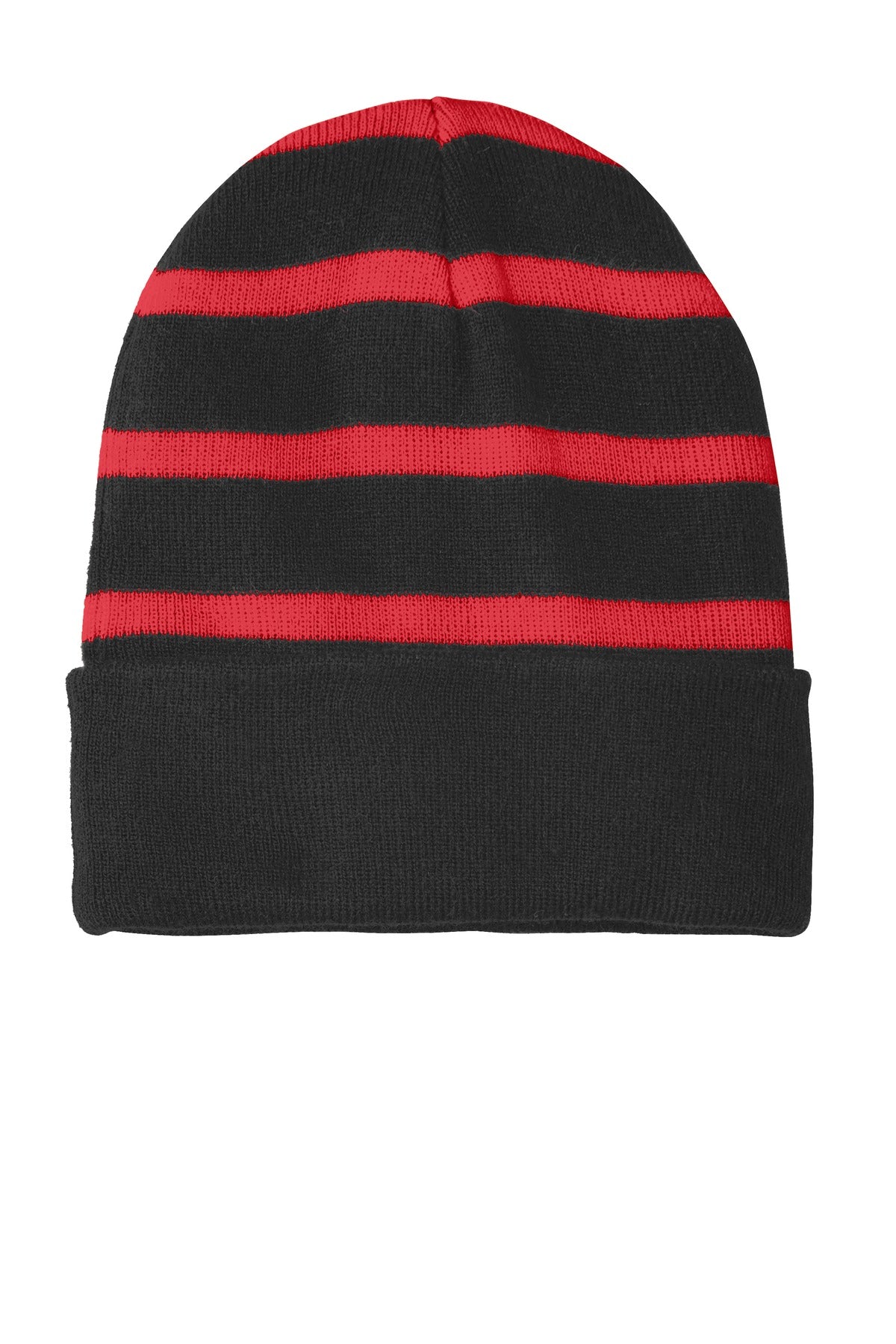 Sport-Tek Striped Beanie with Solid Band Unisex Accessories Hats & Caps