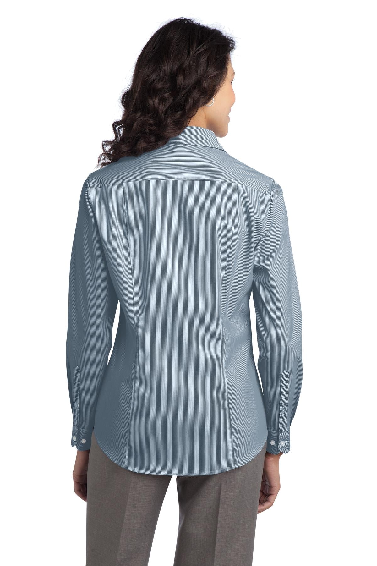 Port Authority Ladies Fine Stripe Stretch Poplin Shirt. L647 Womens Apparel Shirts & Tops
