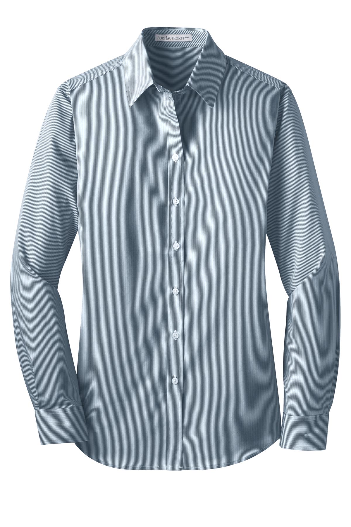 Port Authority Ladies Fine Stripe Stretch Poplin Shirt. L647 Womens Apparel Shirts & Tops