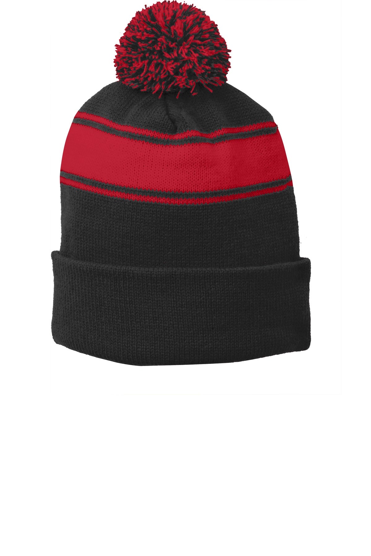 Sport-Tek Stripe Pom Pom Beanie Unisex Accessories Hats & Caps
