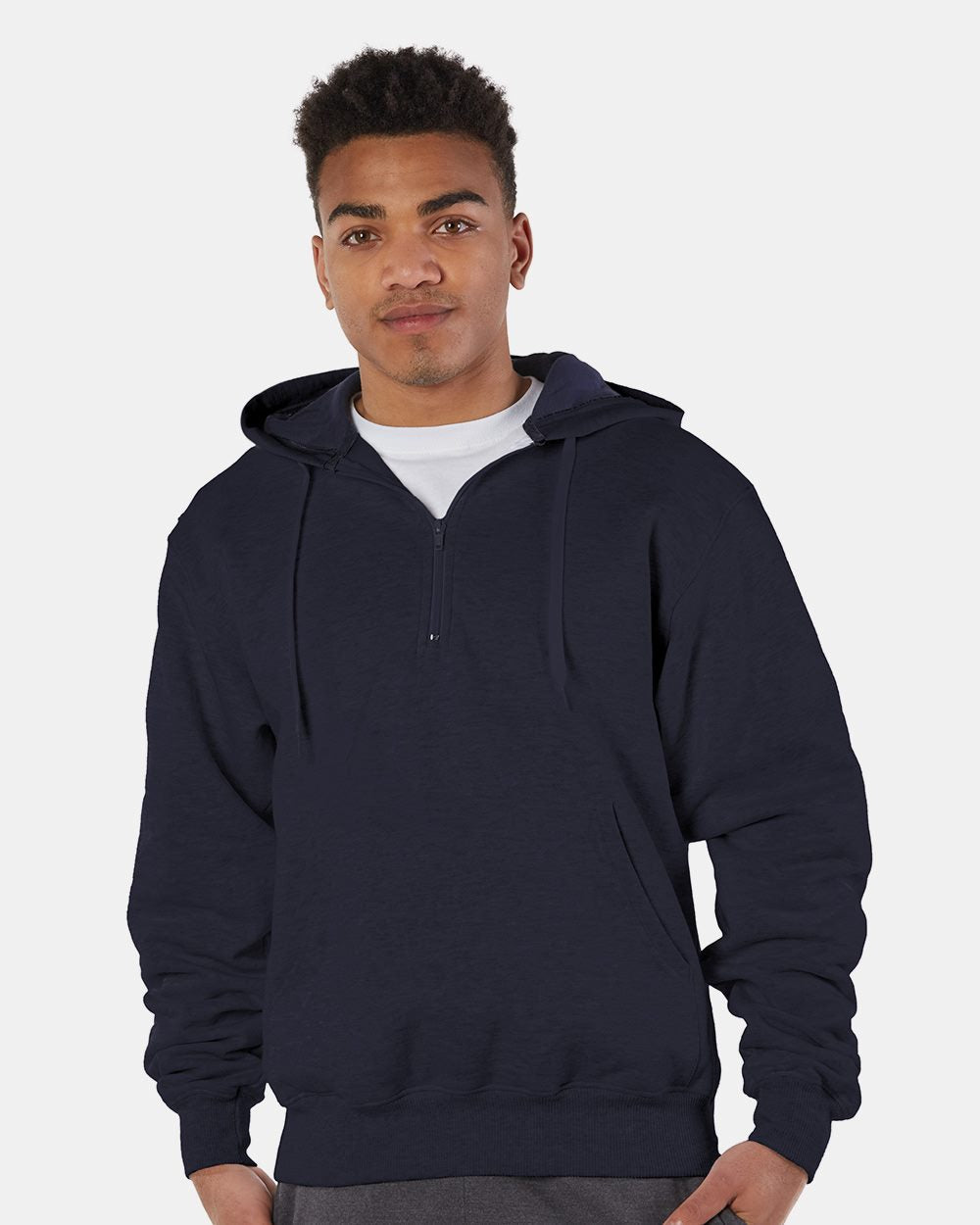 Champion Men's Cotton Max Hooded Quarter-Zip Sweatshirt Mens Apparel Sweatshirts & Fleece