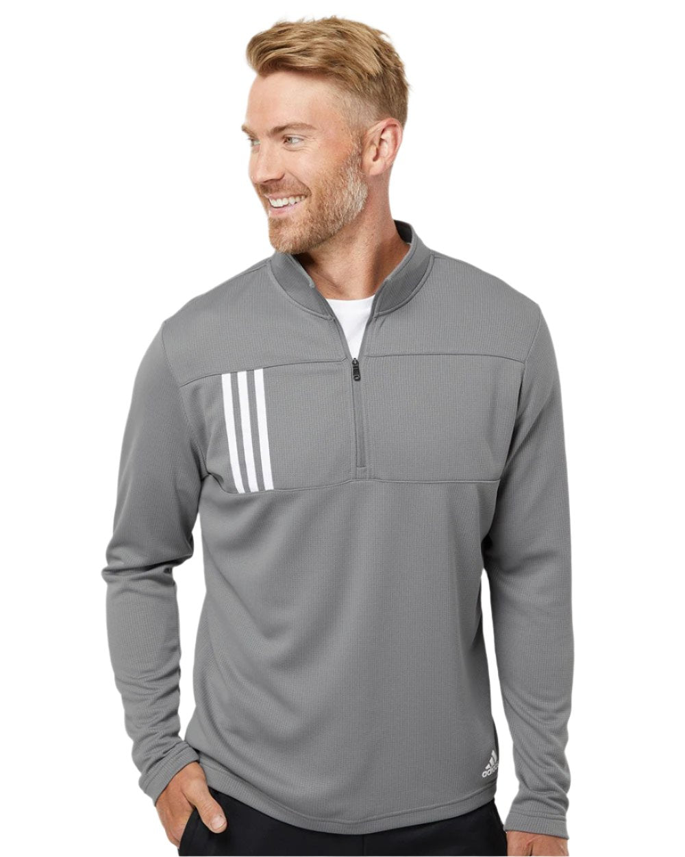 adidas Men's 3-Stripes Double Knit Quarter-Zip Pullover Mens Apparel Sweatshirts & Fleece