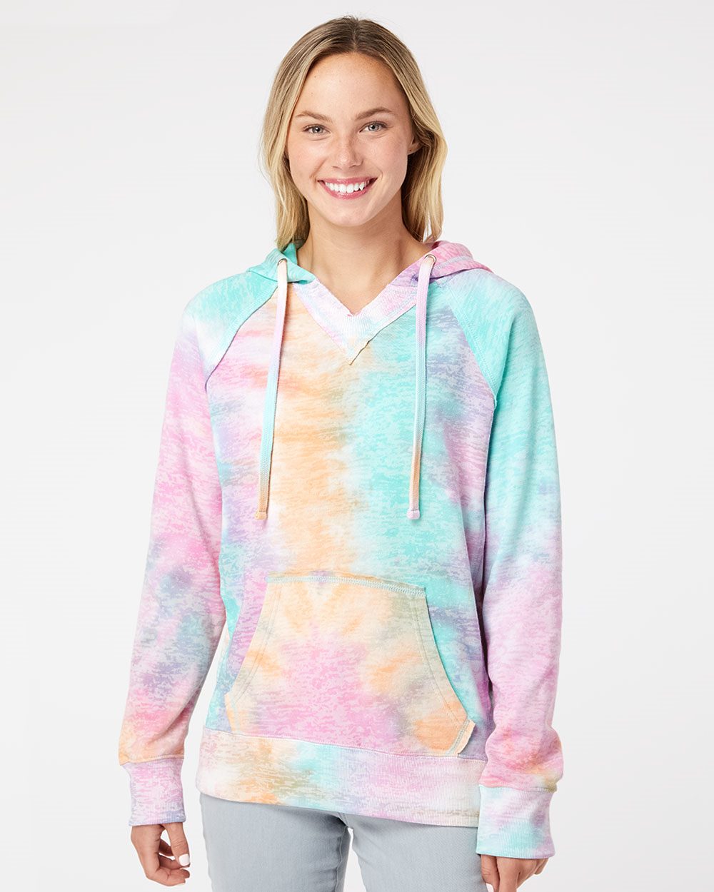 MV Sport Women's Courtney Burnout V-Notch Hooded Sweatshirt Womens Apparel Sweatshirts & Fleece