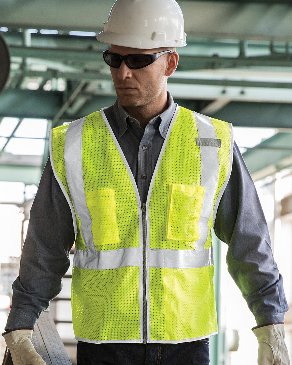 Kishigo Premium Brilliant Series® Three-Pocket Zippered Mesh Vest Mens Apparel Jackets & Vests