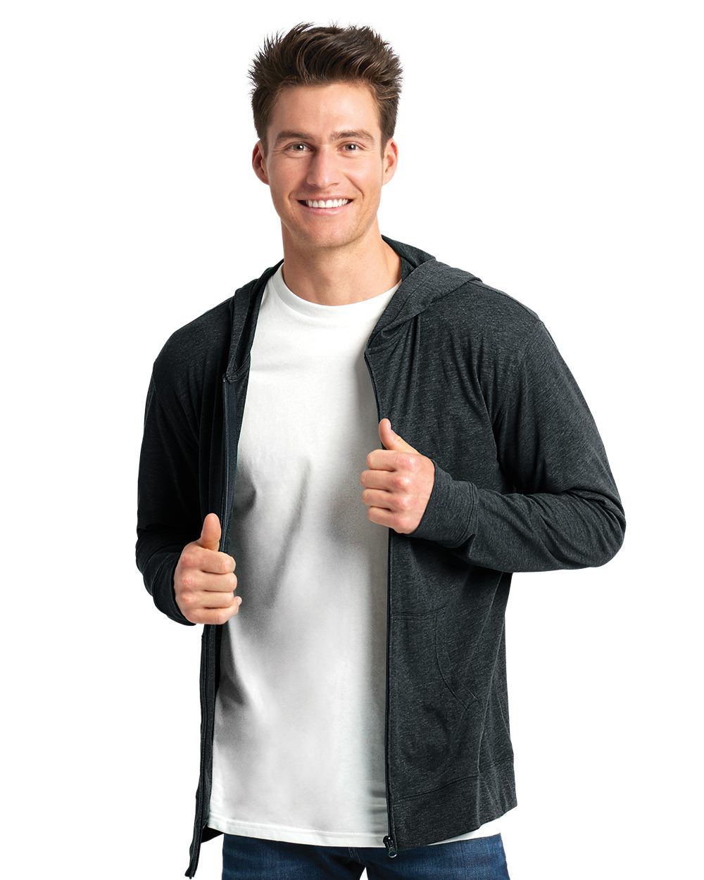 Next Level Men's Sueded Long Sleeve Hooded Full Zip Mens Apparel Jackets & Vests