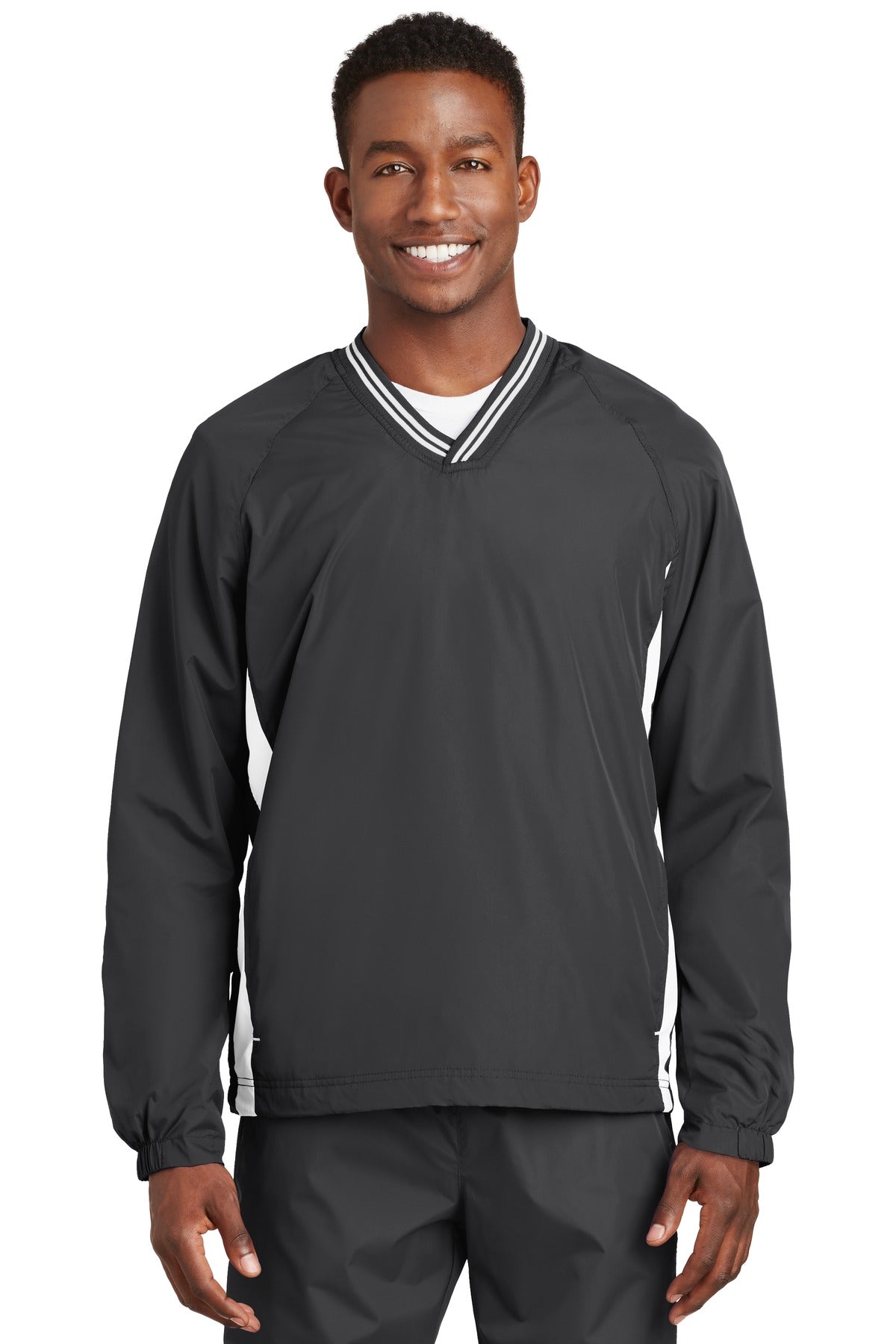 Sport-Tek Men's Tipped V-Neck Raglan Wind Shirt Mens Apparel Sweatshirts & Fleece