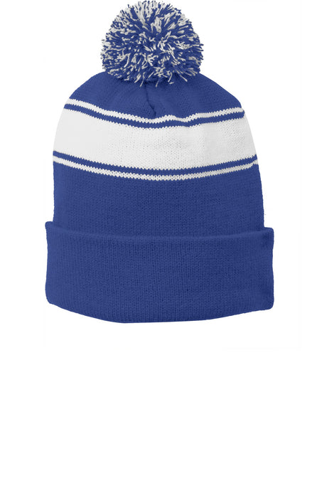 Sport-Tek Stripe Pom Pom Beanie Unisex Accessories Hats & Caps