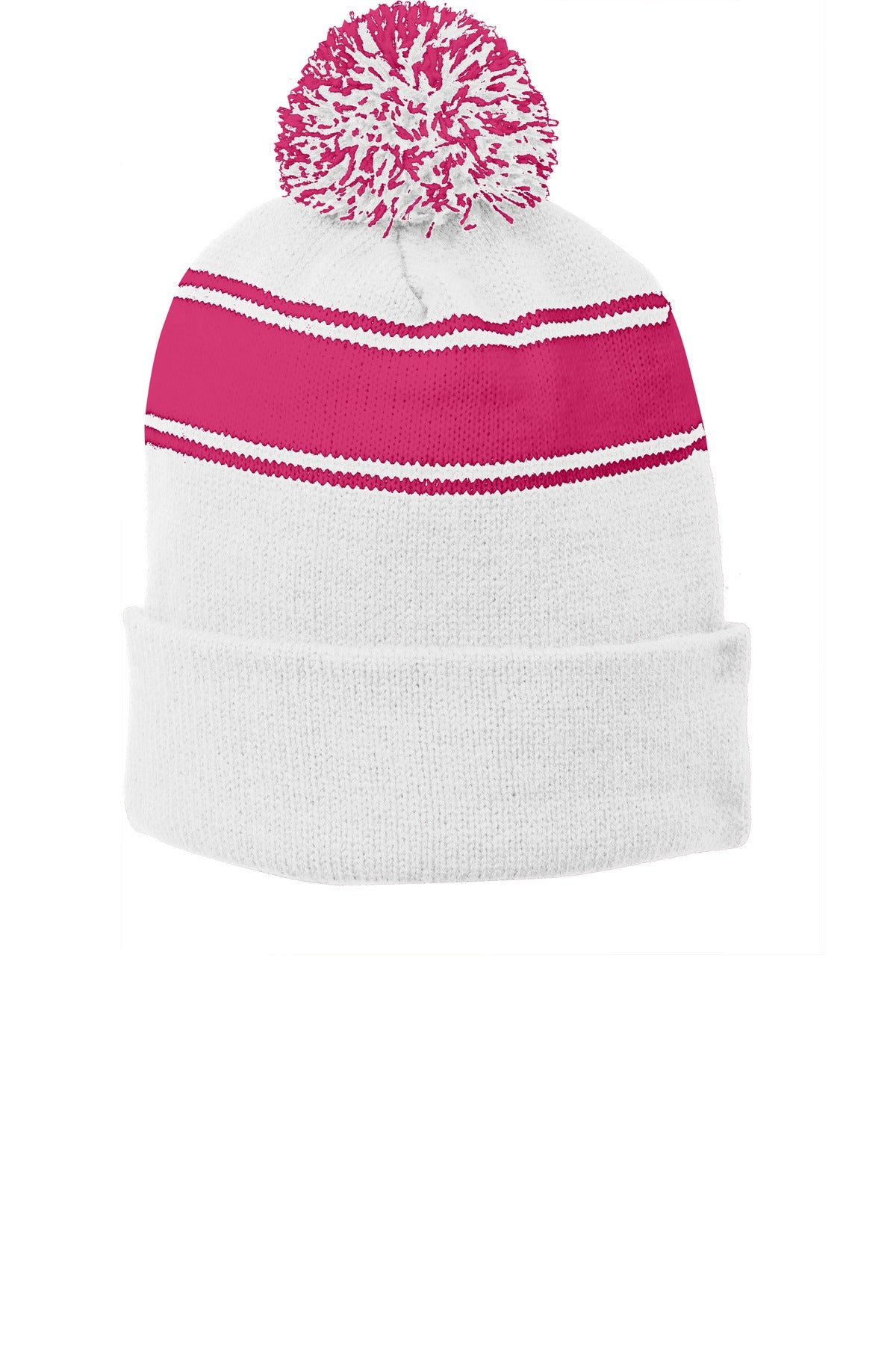 Sport-Tek Stripe Pom Pom Beanie Unisex Accessories Hats & Caps