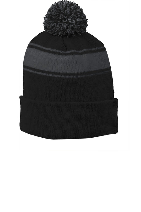 Sport-Tek Stripe Pom Pom Beanie Unisex Accessories Hats & Caps