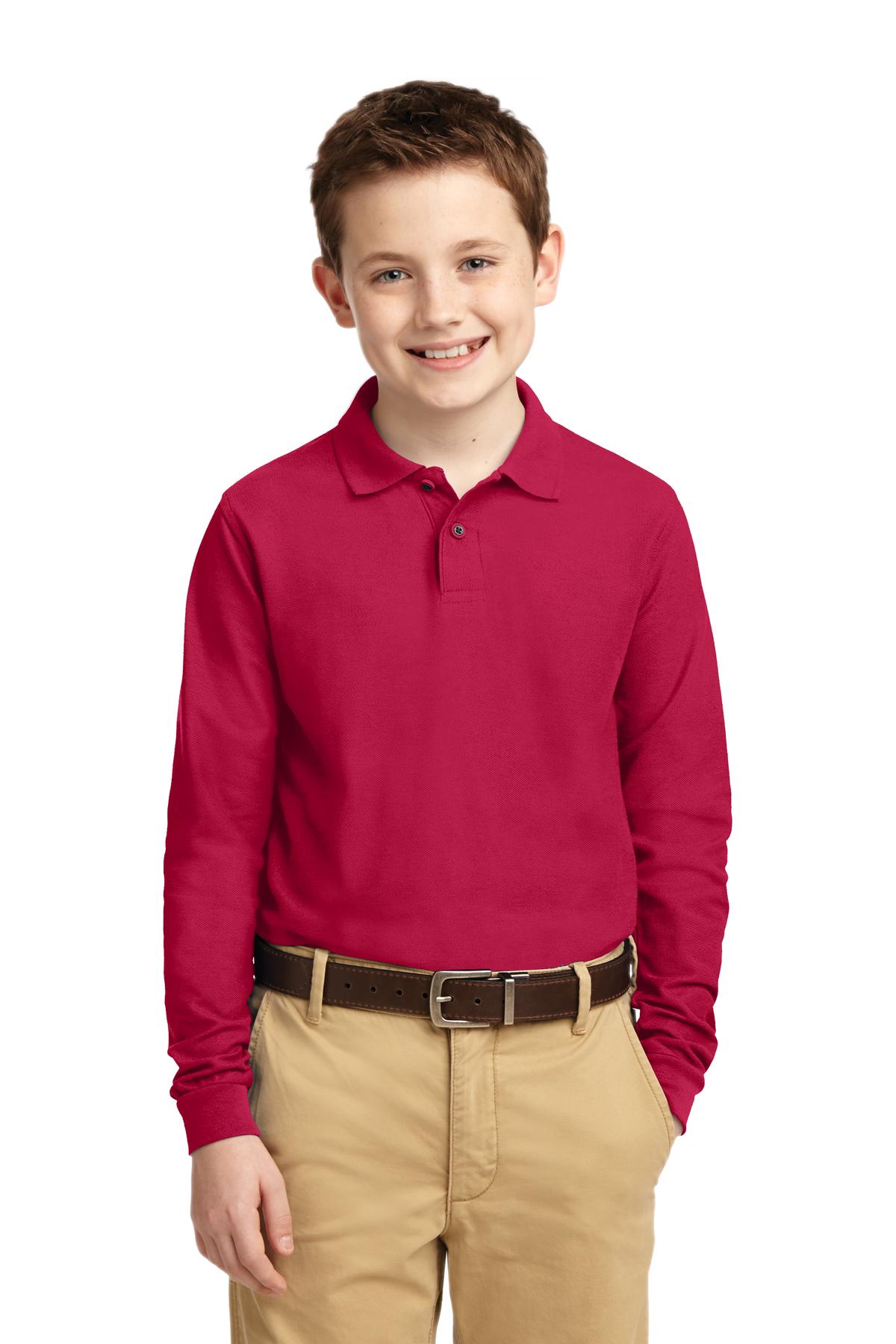 Port Authority Youth Long Sleeve Silk Touch Polo. Y500LS Youth Apparel Shirts & Tops