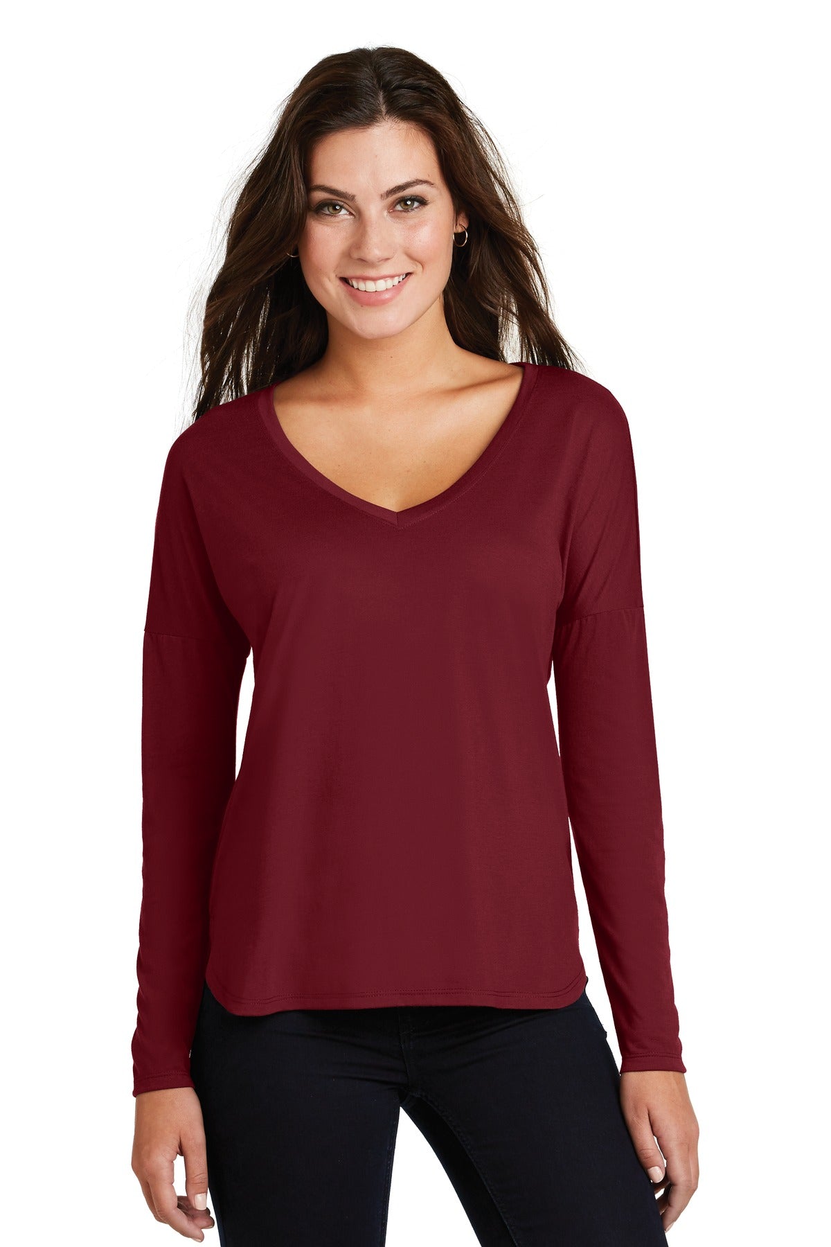 District Women's Drapey Long Sleeve Tee. DM413 Womens Apparel Shirts & Tops