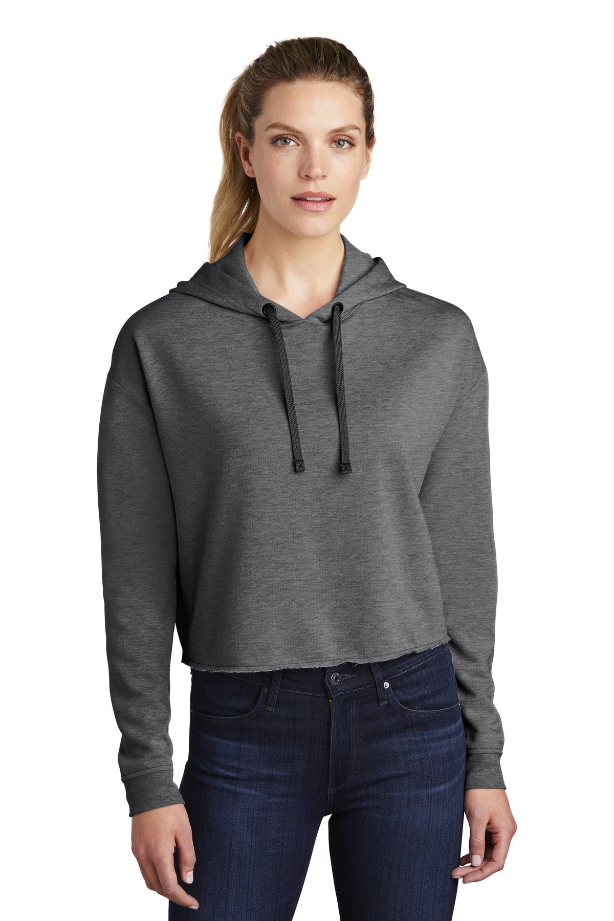 Sport-Tek Women's PosiCharge Tri-Blend Wicking Fleece Crop Hooded Pullover LST298 Womens Apparel Sweatshirts & Fleece