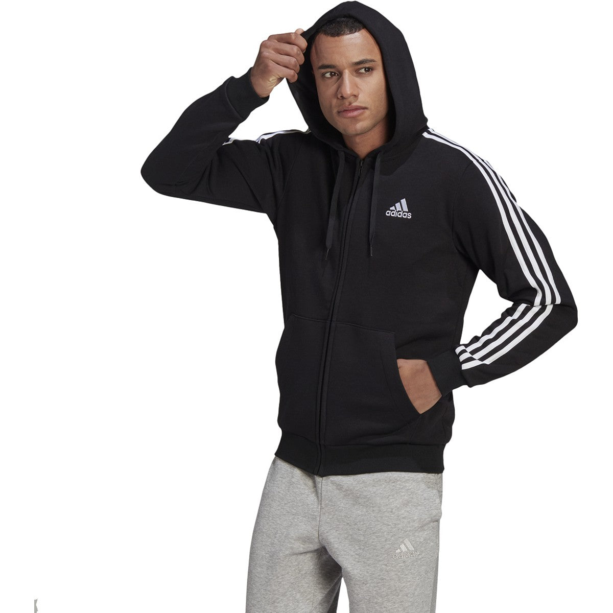 adidas Men's 3-Stripe Fleece Full Zip Hoodie Mens Apparel Sweatshirts & Fleece