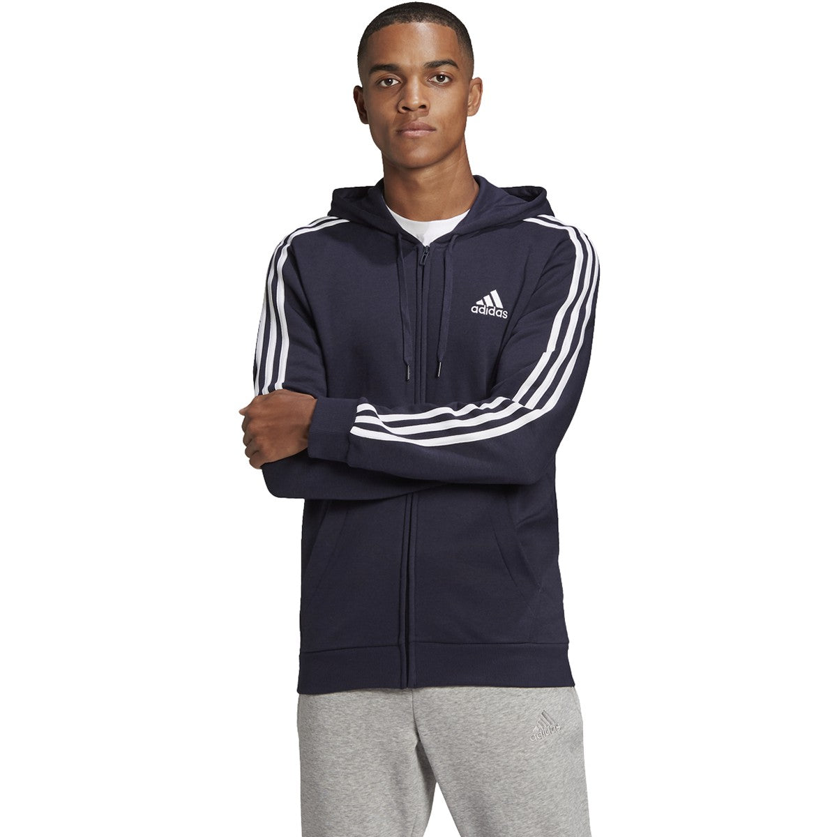 adidas Men's 3-Stripe Fleece Full Zip Hoodie Mens Apparel Sweatshirts & Fleece