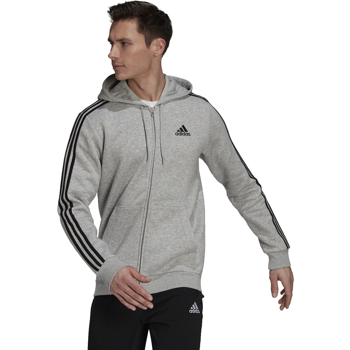 adidas Men's 3-Stripe Fleece Full Zip Hoodie Mens Apparel Sweatshirts & Fleece