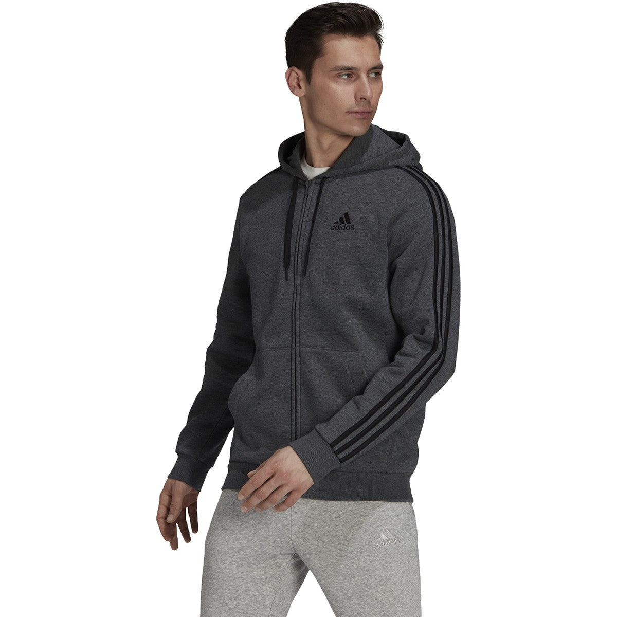 adidas Men's 3-Stripe Fleece Full Zip Hoodie Mens Apparel Sweatshirts & Fleece
