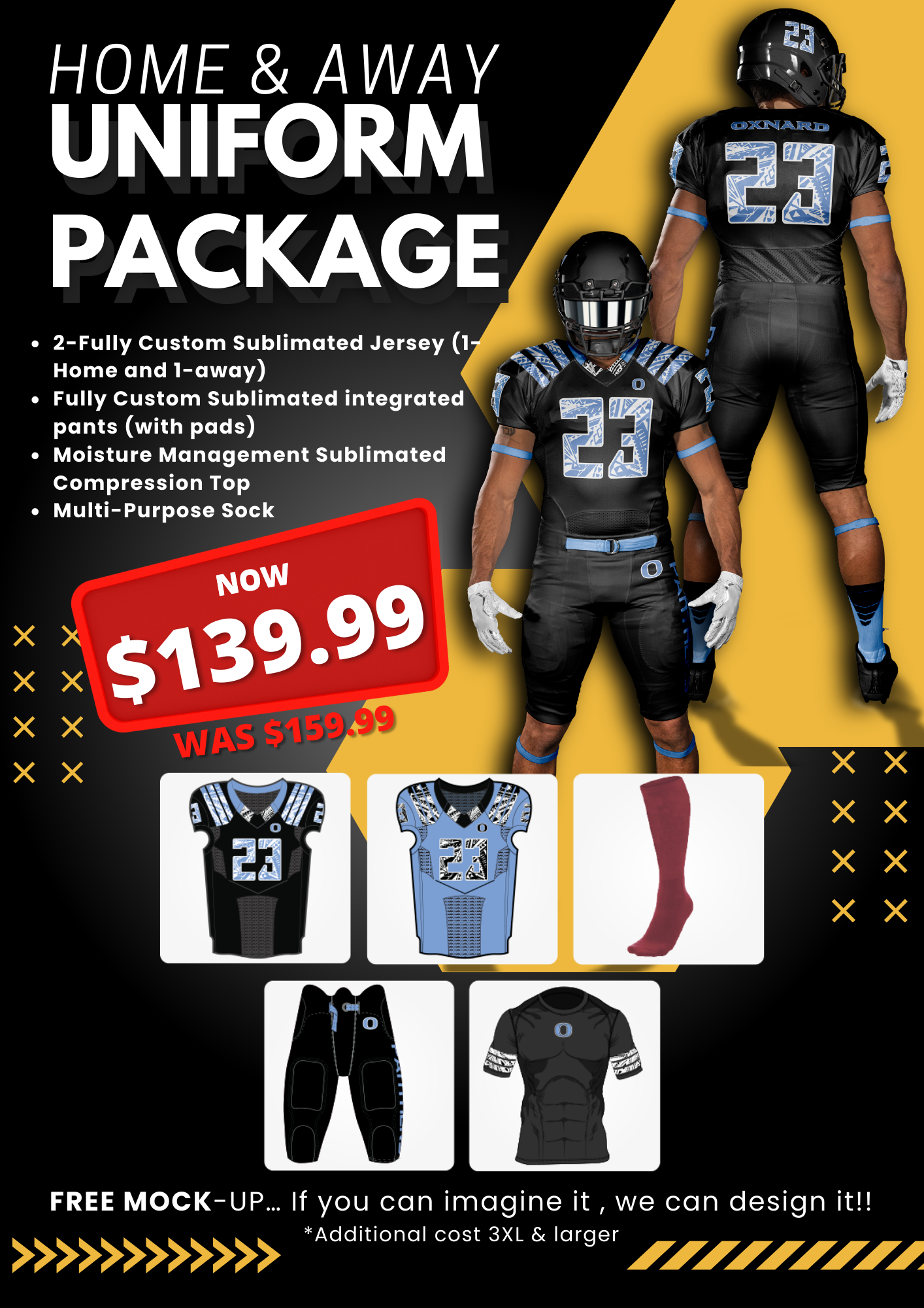 Home & Away Football Uniform Package Team Football Uniform Package