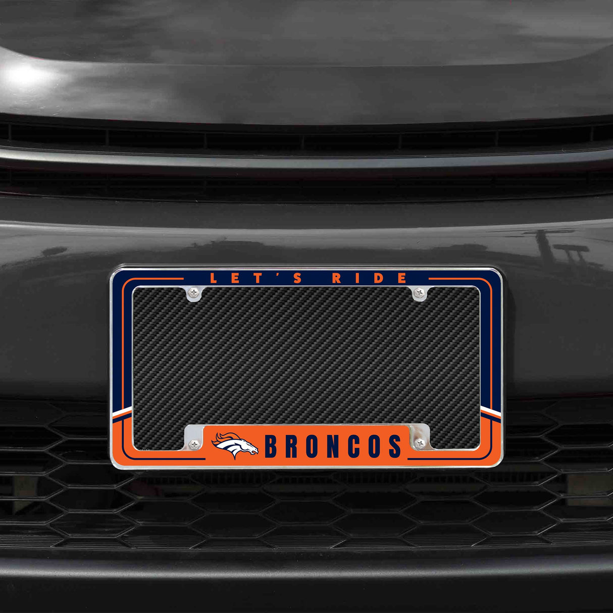 Rico Industries NFL  Denver Broncos Two-Tone 12" x 6" Chrome License Plate Frame-1