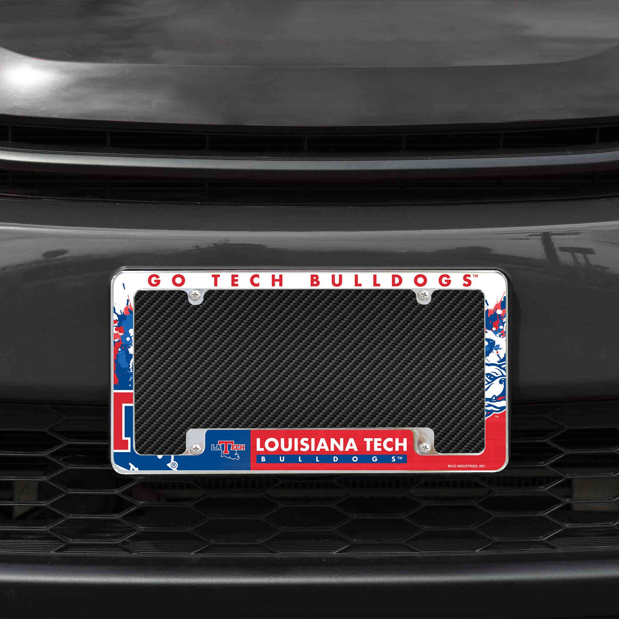 Rico Industries NCAA Louisiana Tech Bulldogs 12" x 6" Chrome License Plate Frame-1