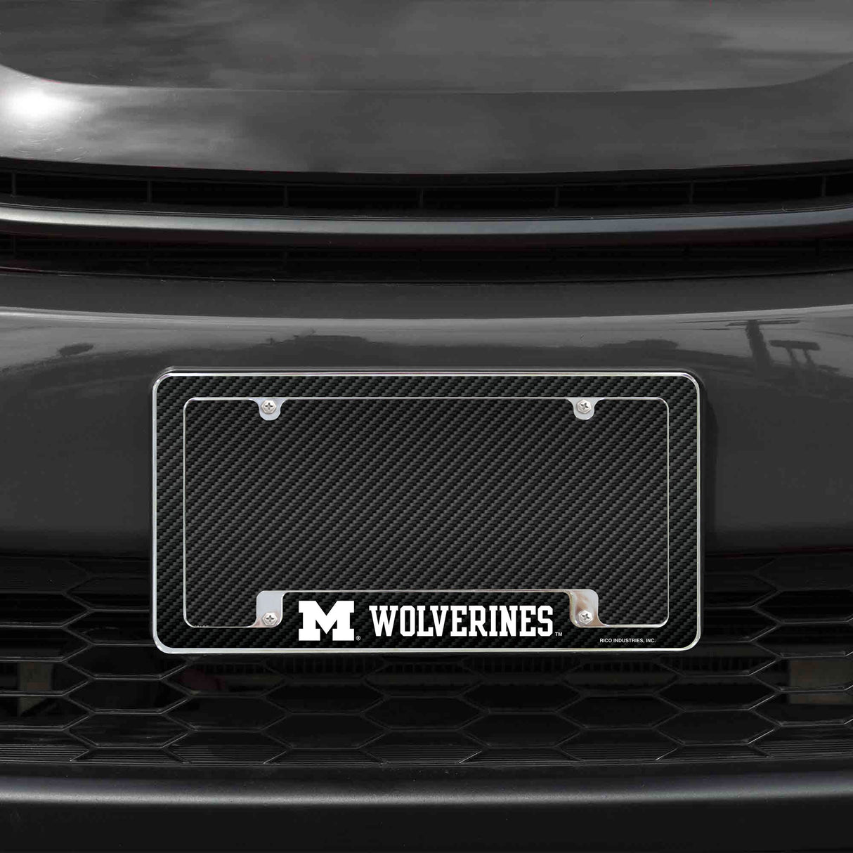 Rico Industries NCAA Michigan Wolverines Carbon Fiber 12" x 6" Chrome License Plate Frame-1
