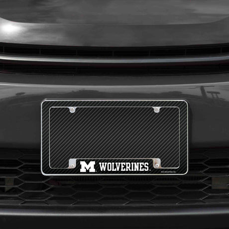 Rico Industries NCAA Michigan Wolverines Carbon Fiber 12" x 6" Chrome License Plate Frame-1
