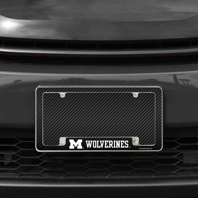 Rico Industries NCAA Michigan Wolverines Carbon Fiber 12" x 6" Chrome License Plate Frame-1