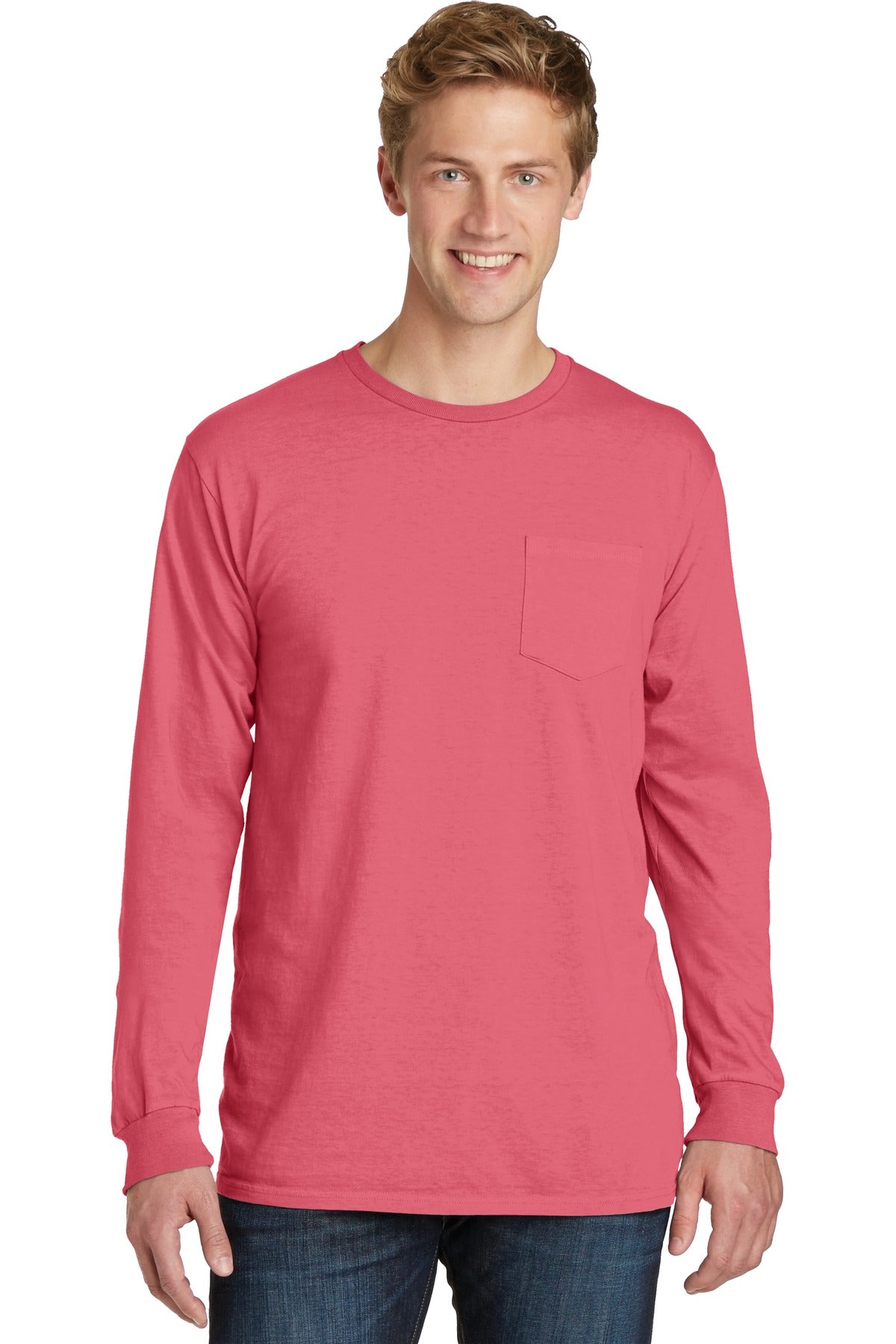 Port & Company Men's Beach Wash Garment-Dyed Long Sleeve Pocket Tee Mens Apparel Shirts & Tops