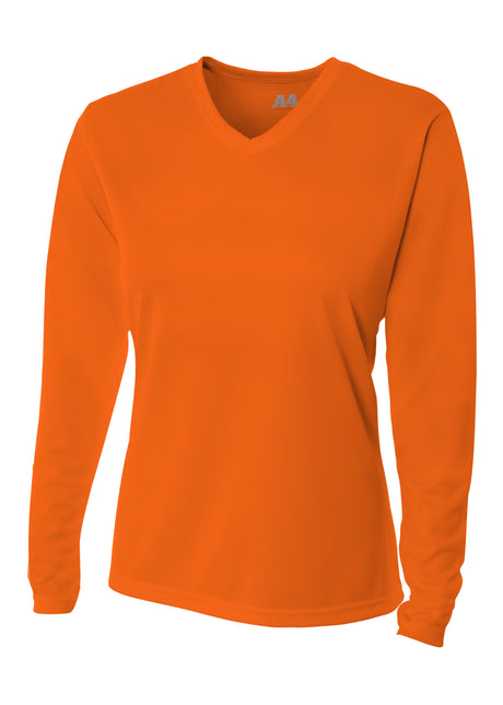 A4 Womens Long Sleeve V-Neck Bird's Eye Mesh Tee A4