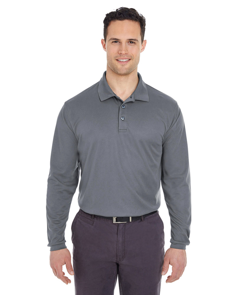UltraClub Adult Cool & Dry Long-Sleeve Mesh Piqué Polo