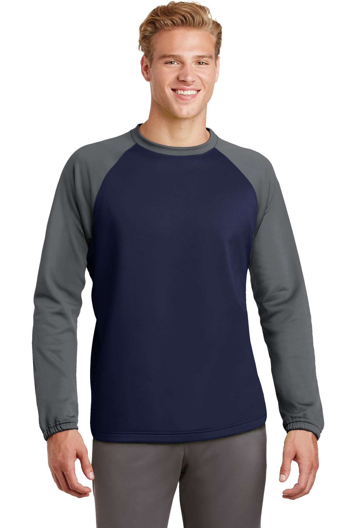 Sport-Tek Men's   Sport-Wick   Raglan Colorblock Fleece Crewneck