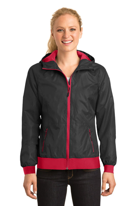 Sport-Tek Women's   Embossed Hooded Wind Jacket