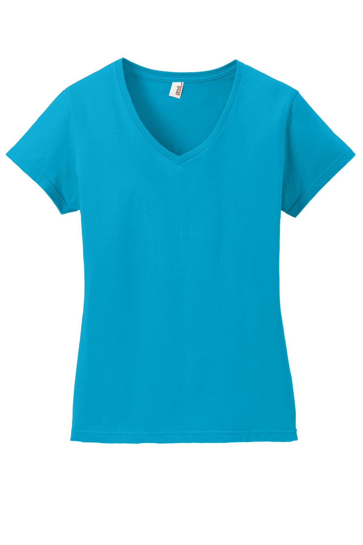 Anvil Women's   100% Combed Ring Spun Cotton V-Neck T-Shirt-3