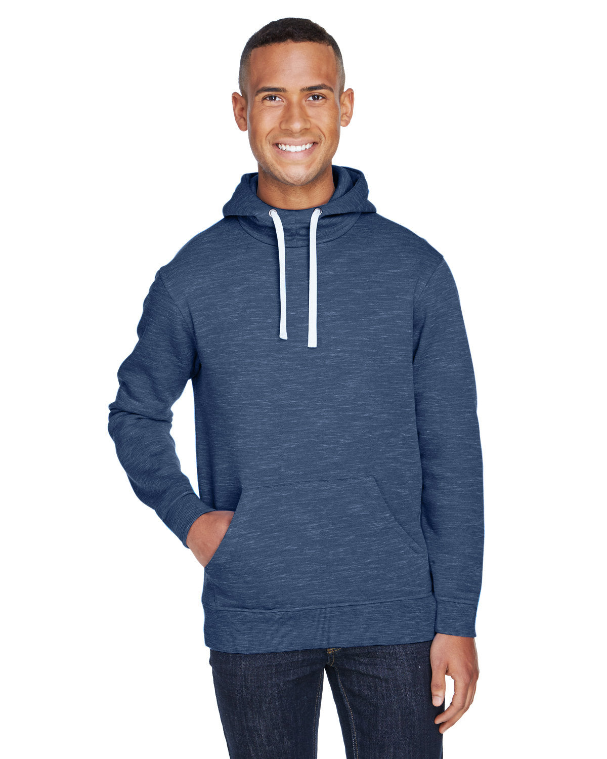 J America Adult Melange Fleece Pullover Hooded Sweatshirt J. America
