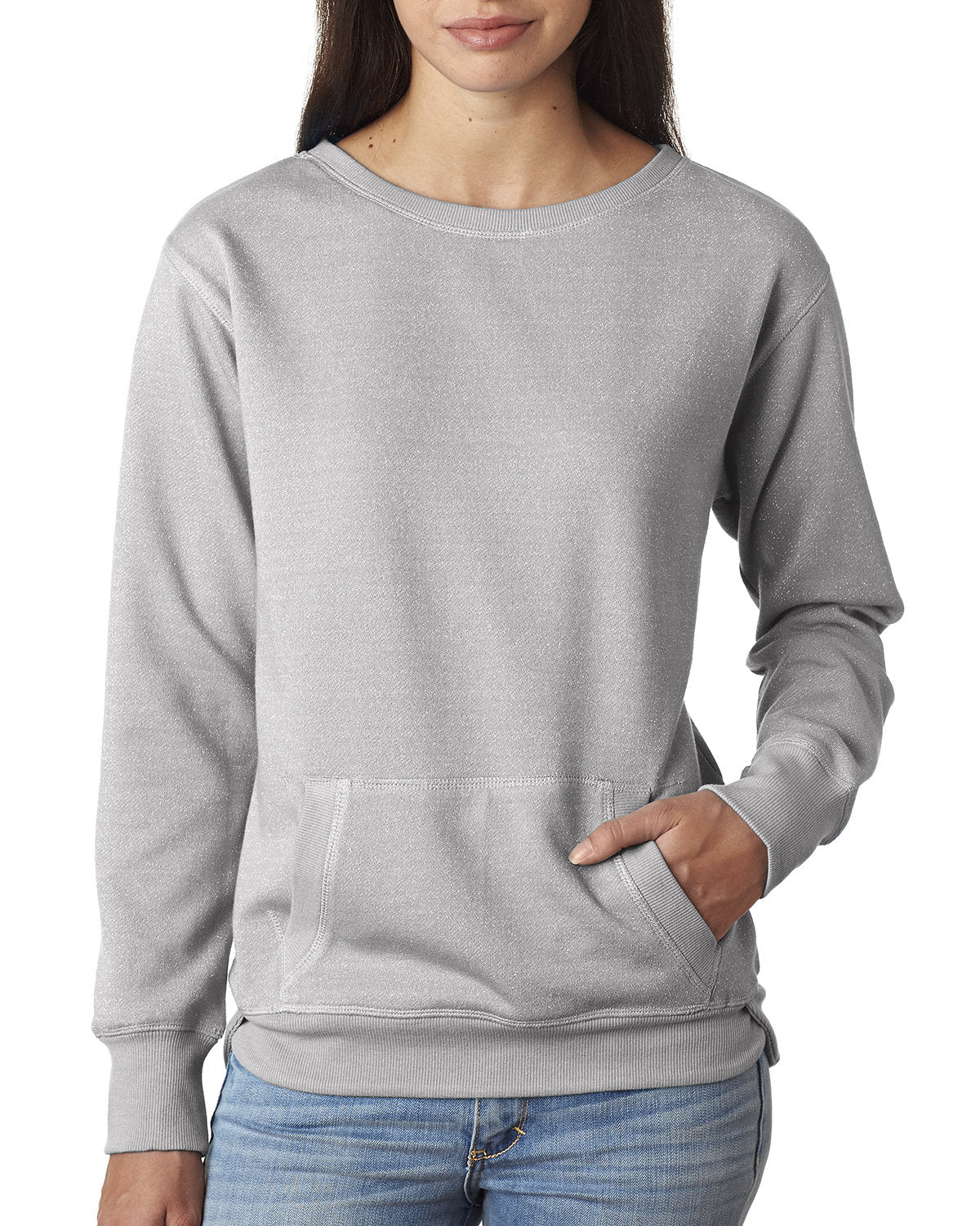 J America Ladies' Glitter French Terry Crew J. America