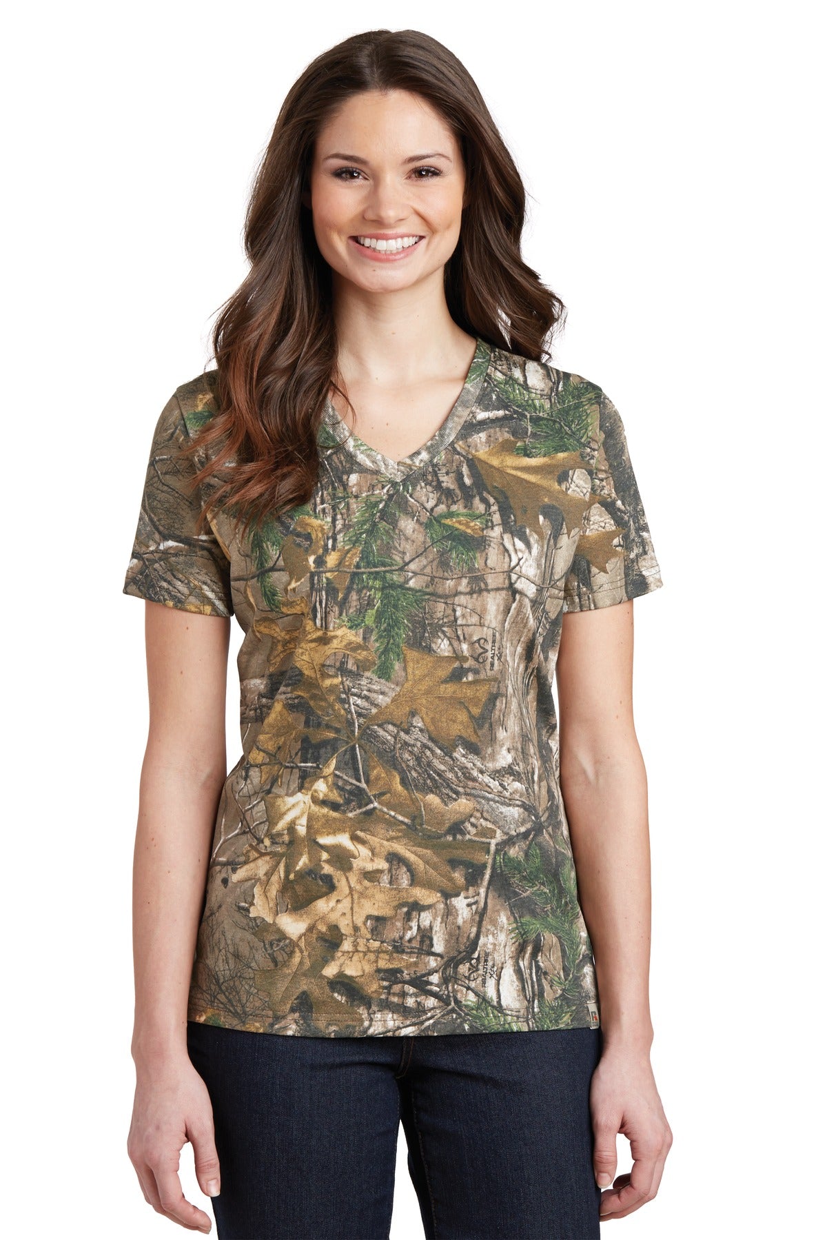 Russell Outdoors Realtree Ladies 100% Cotton V-Neck T-Shirt. LRO54V Russell Outdoors