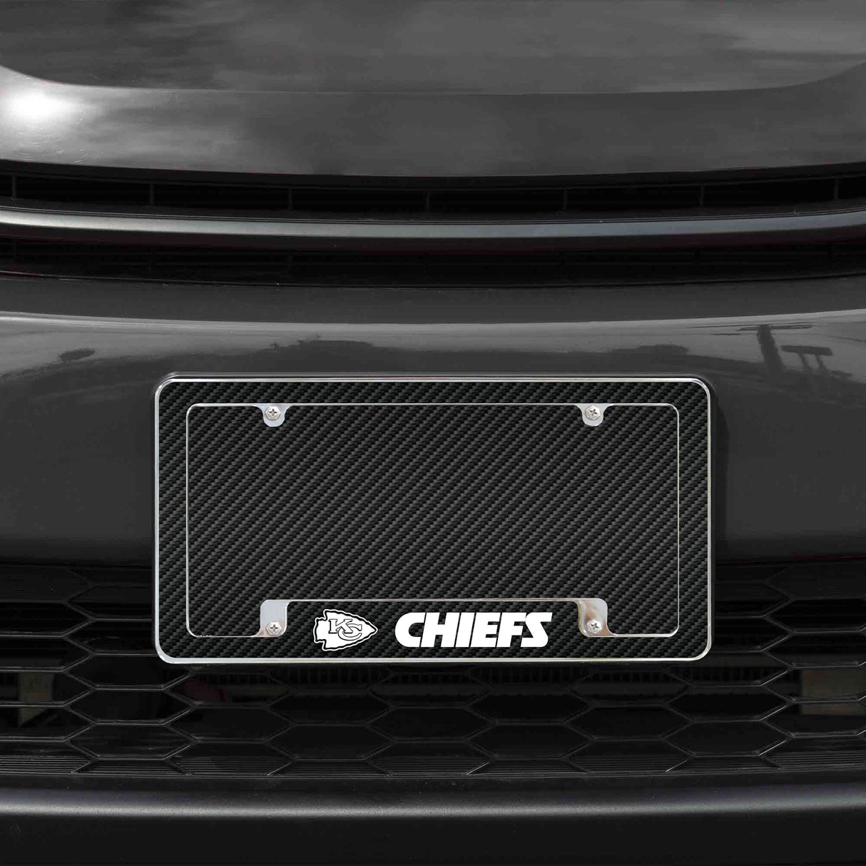 Rico Industries NFL  Kansas City Chiefs Carbon Fiber 12" x 6" Chrome License Plate Frame-1