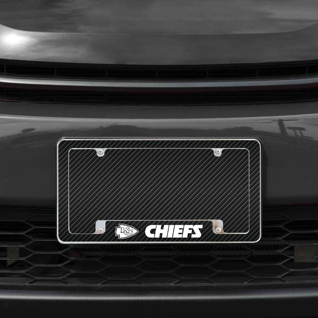 Rico Industries NFL  Kansas City Chiefs Carbon Fiber 12" x 6" Chrome License Plate Frame-1