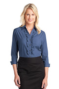Port Authority Ladies Crosshatch Ruffle Easy Care Shirt. L644