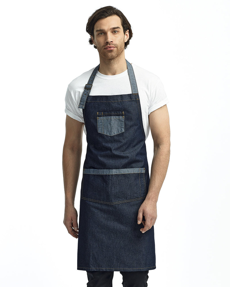 Artisan Collection by Reprime Unisex Domain Contrast Denim Bib Apron