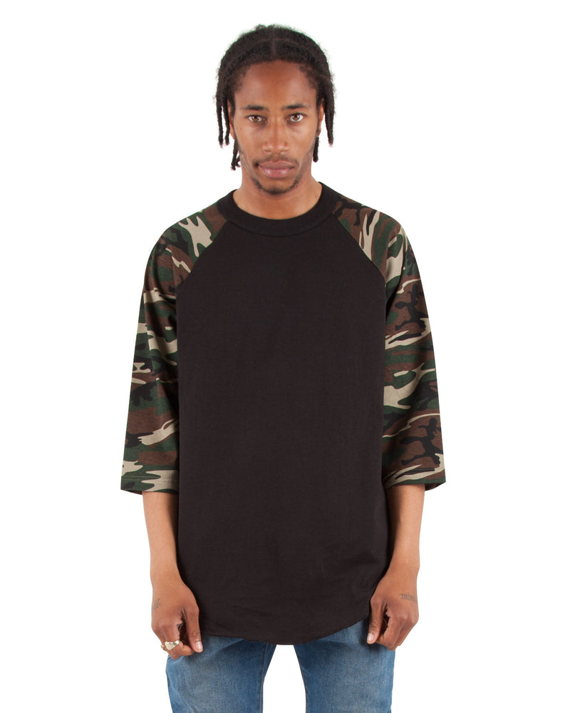 Shaka Wear Adult 8.9 oz., 3/4-Sleeve Camo Raglan T-Shirt