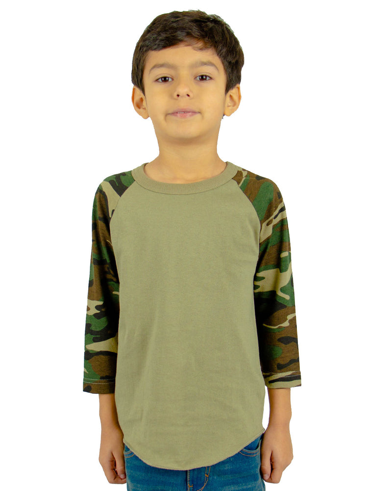 Shaka Wear Youth 6 oz., 3/4-Sleeve Camo Raglan T-Shirt