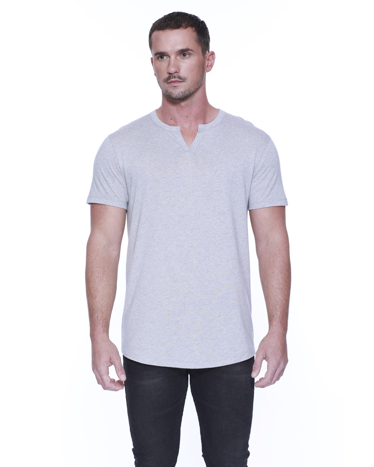StarTee Men's Cotton/Modal Slit V-Neck StarTee