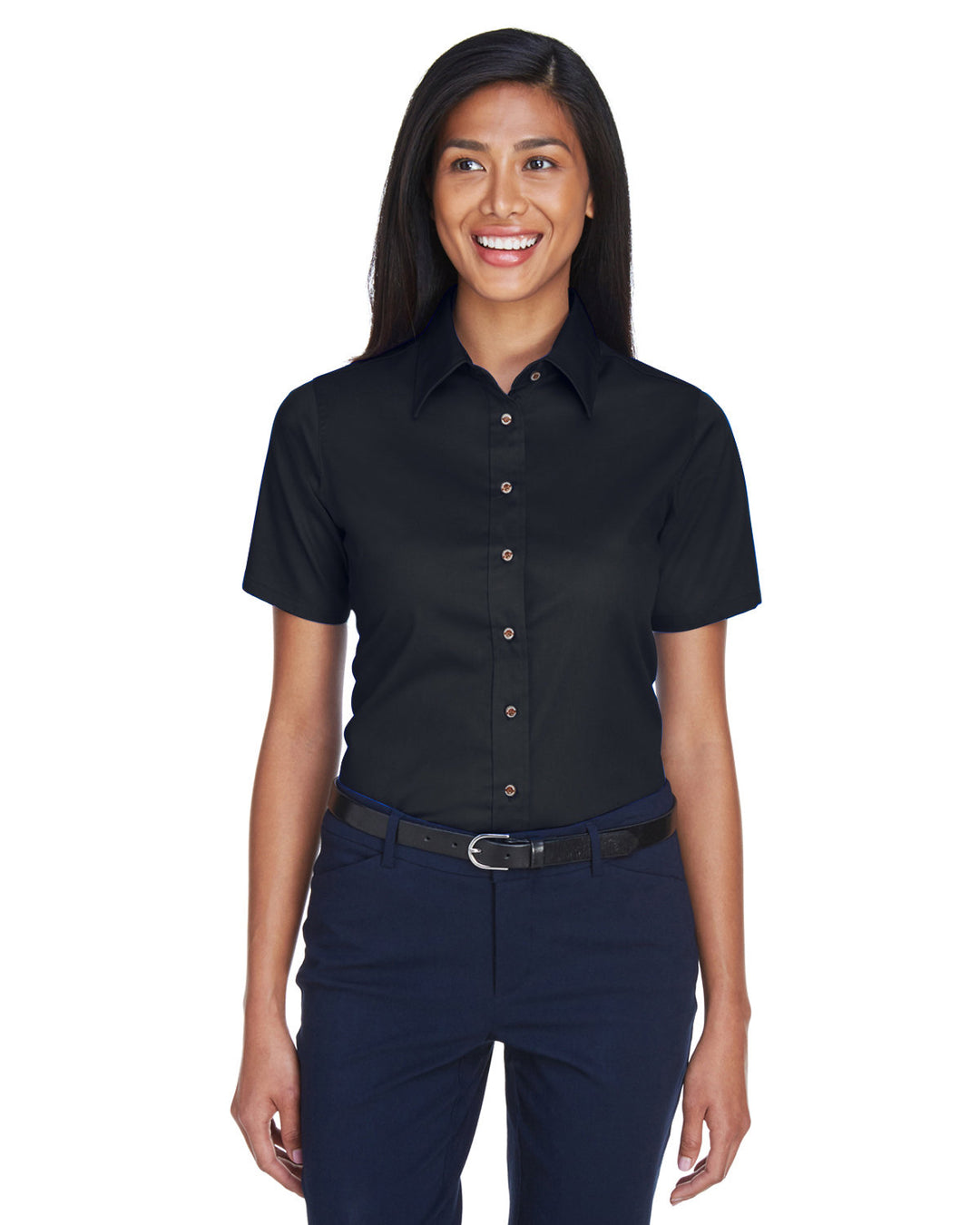 Harriton Ladies' Easy Blend™ Short-Sleeve Twill Shirt with Stain-Release Harriton