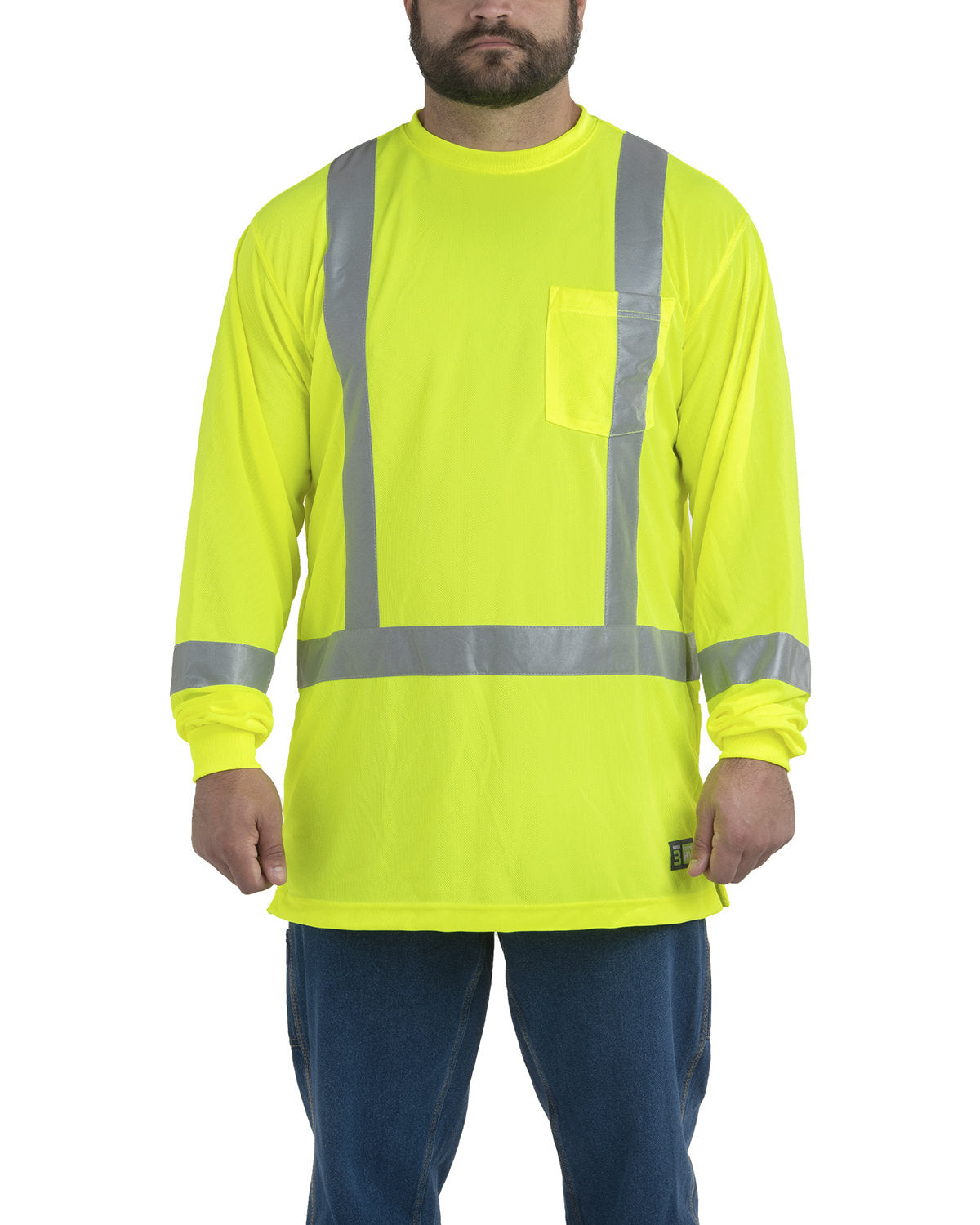 Berne Men's Hi-Vis Class 3 Performance Long Sleeve Pocket T-Shirt Berne